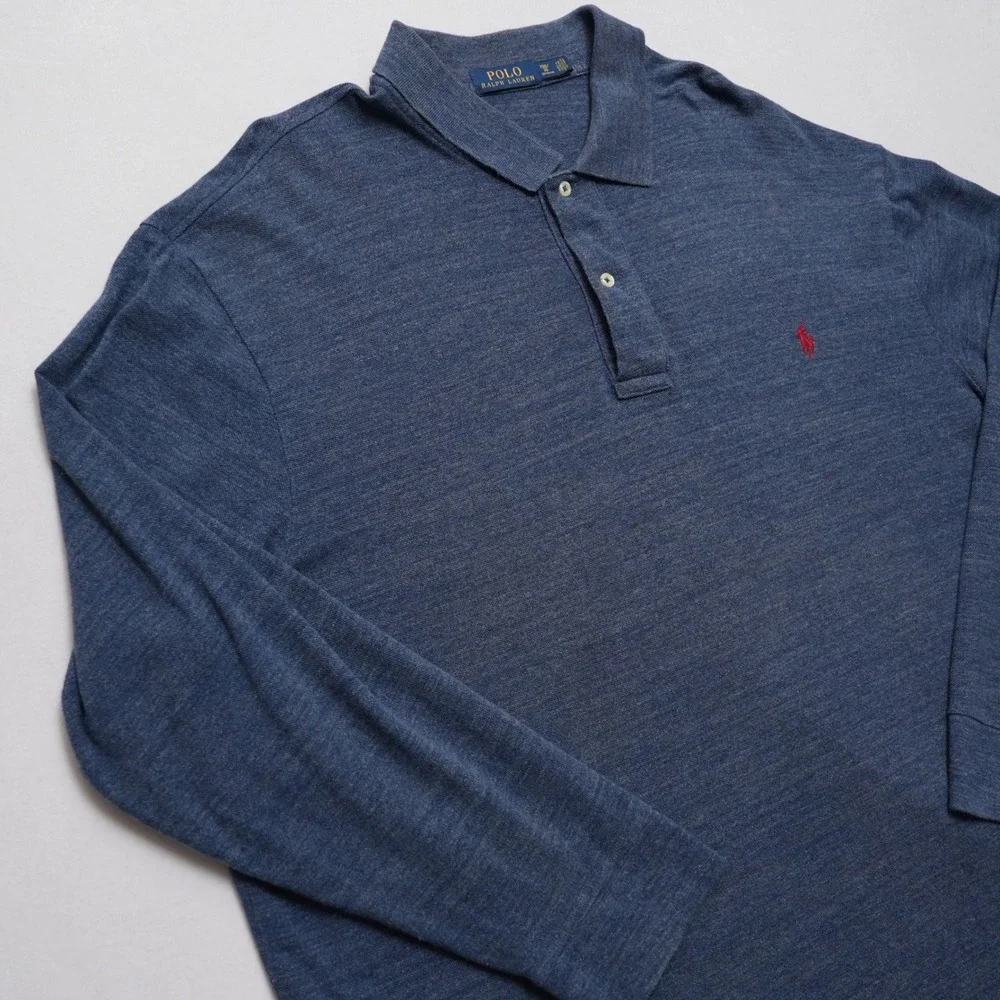 Polo Ralph Lauren Polo Mens 2XB Blue Heathered Pique Big Tall Red‎ Pony